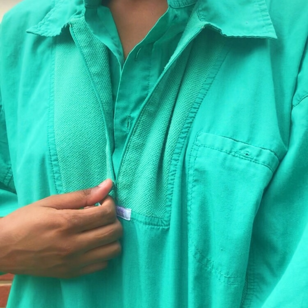 green zipper/button up quarter zip